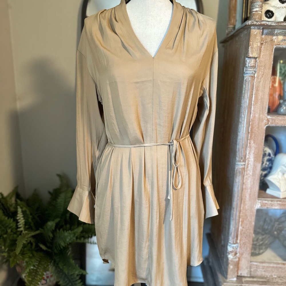 Banana Republic Tan Long Sleeve Tie-Waist Dress